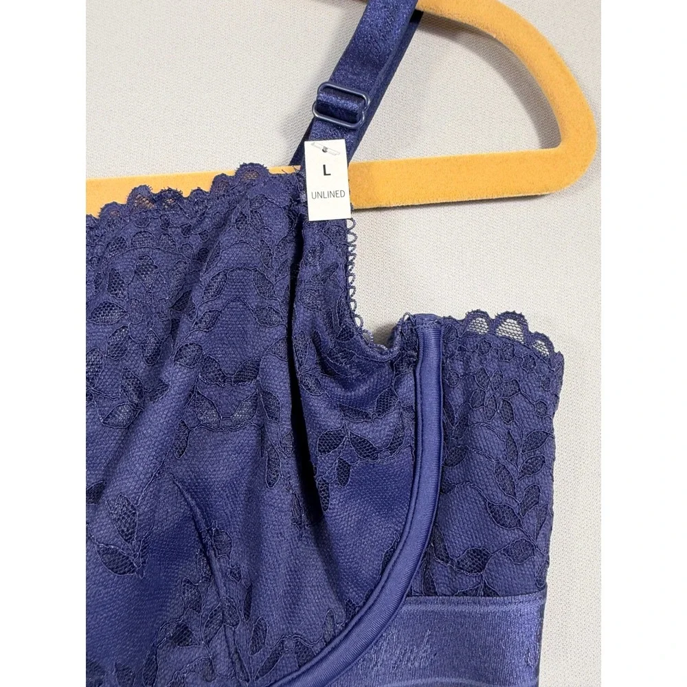 Victoria's Secret PINK Navy Blue Floral Lace Unlined Underwire Bra Large NWT